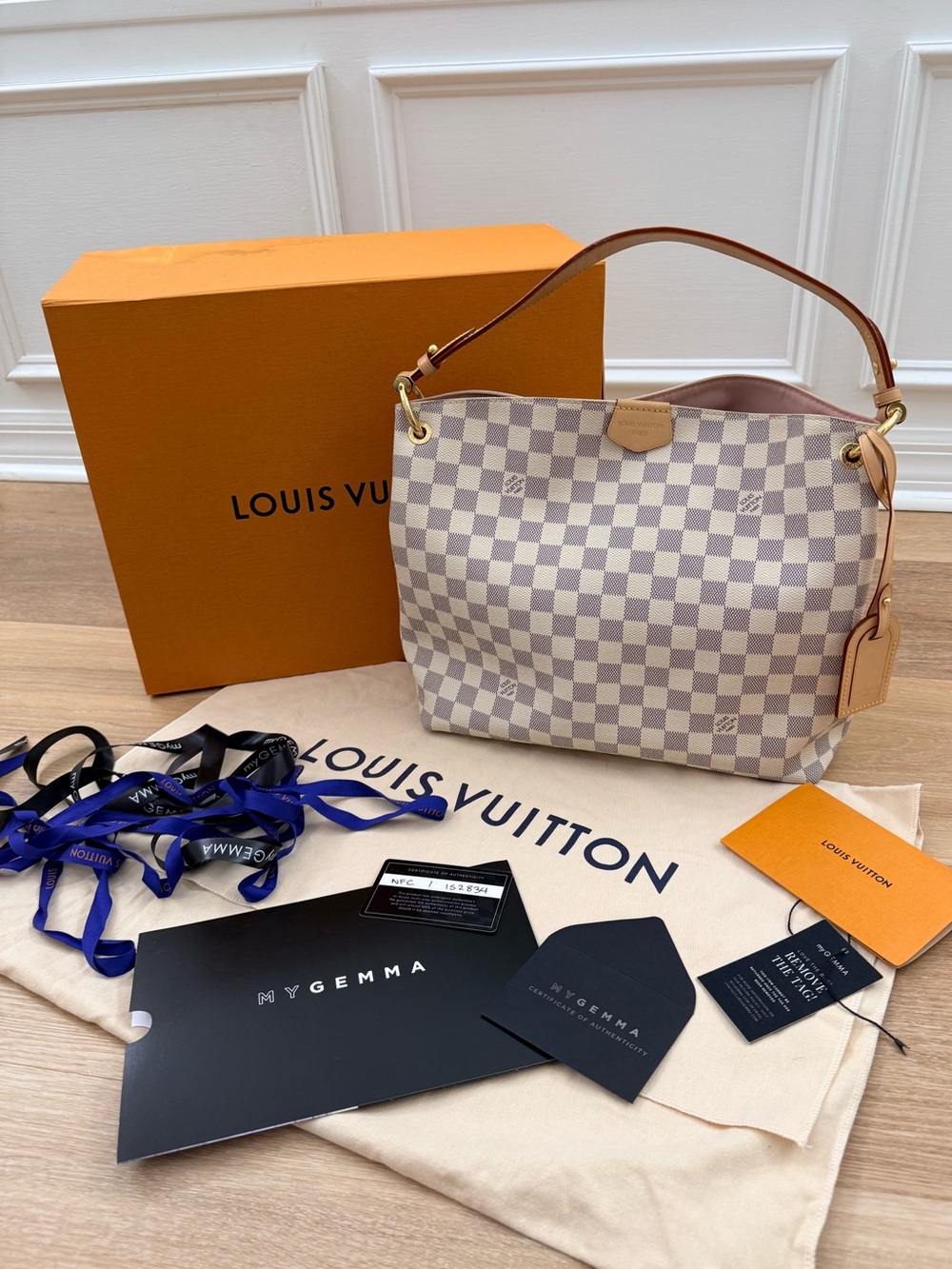 Louis Vuitton Graceful PM Damier Azur Hobo Shoulder Bag Rose Ballerine